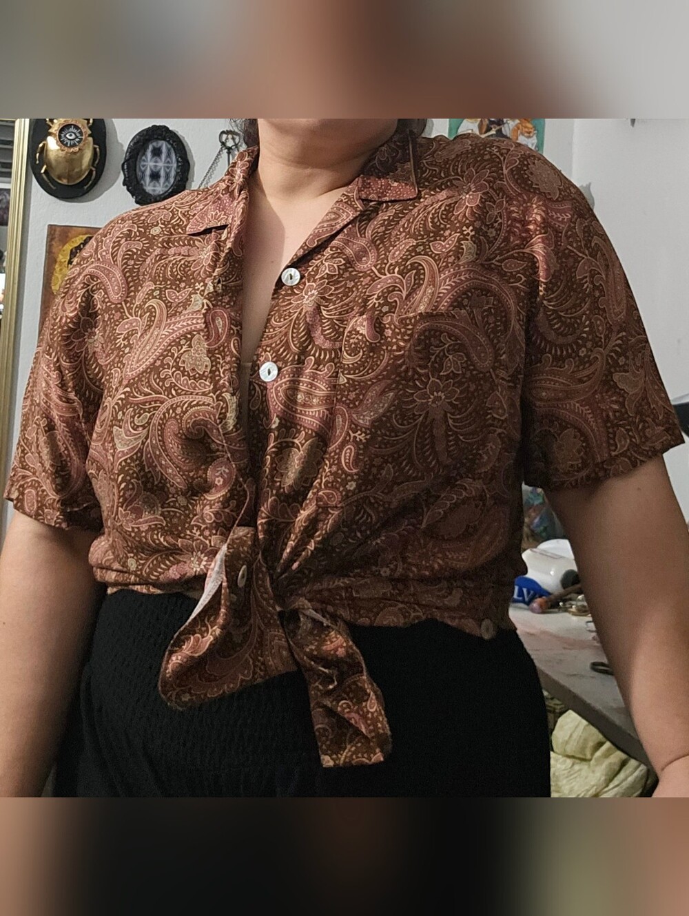 Vintage Pink and Brown Paisley Rayon Top